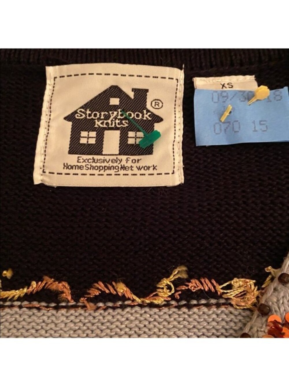 Storybook Knits Art Cardigan Sweater XS Renoir Boating Party Beaded Sequin - Picture 7 of 8
